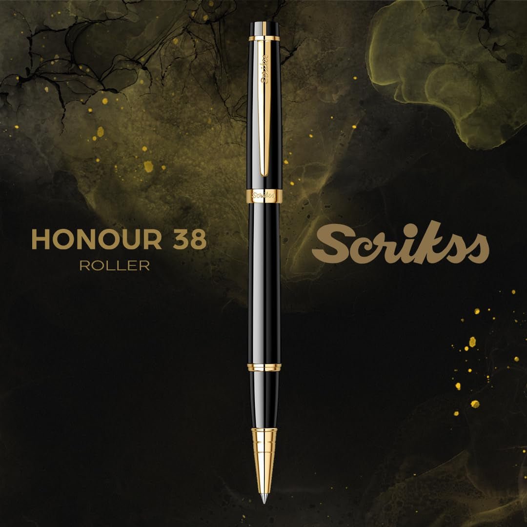 Scrikss Honour 38 Glossy Black Roller Ball Point Pen - SCOOBOO - 62378 - TGM - Roller Ball Pen