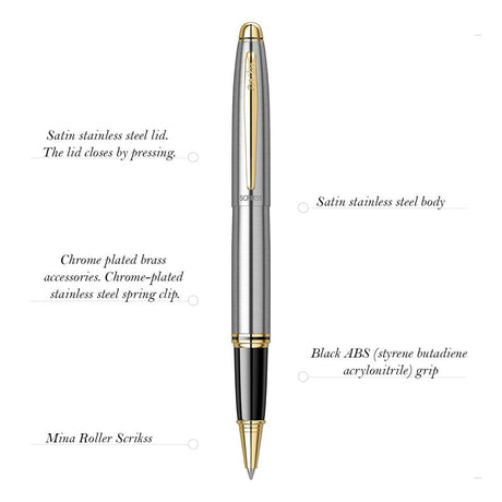 Scrikss Knight Gold Chrome Roller Pen - SCOOBOO - 57169 - TGM - Roller Ball Pen