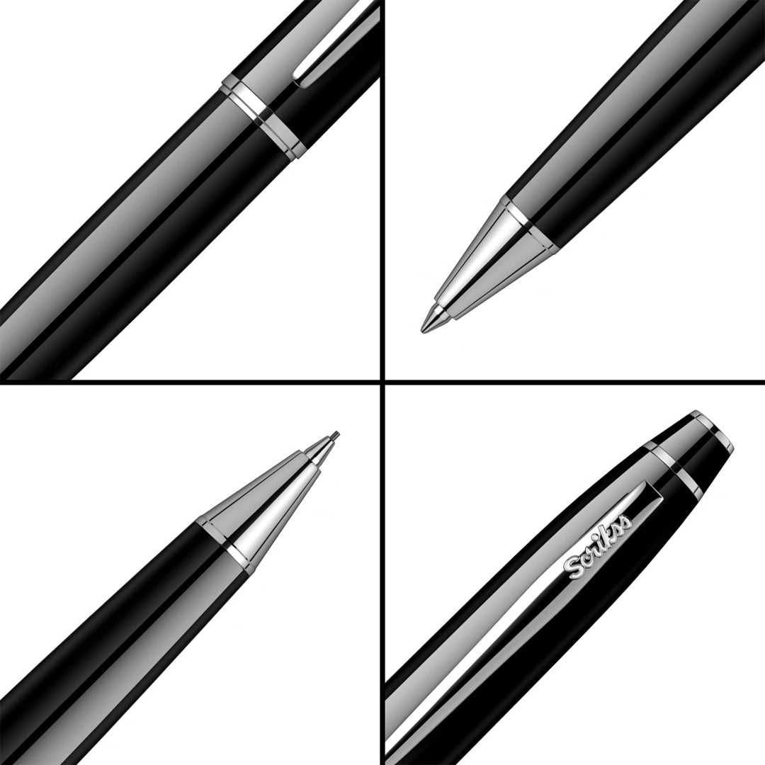 Scrikss Elegance Druckbleistift Noble 35 In Schwarz-Chrom – Edles Schreibgerät Mit Drehmechanismus & Verchromtem Clip