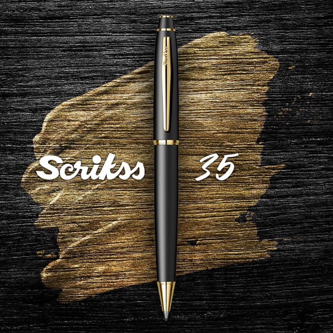 Scrikss Noble 35 Roller Ball Matt Black Gold Pen - SCOOBOO - 85940NIS - TGM - Roller Ball Pen