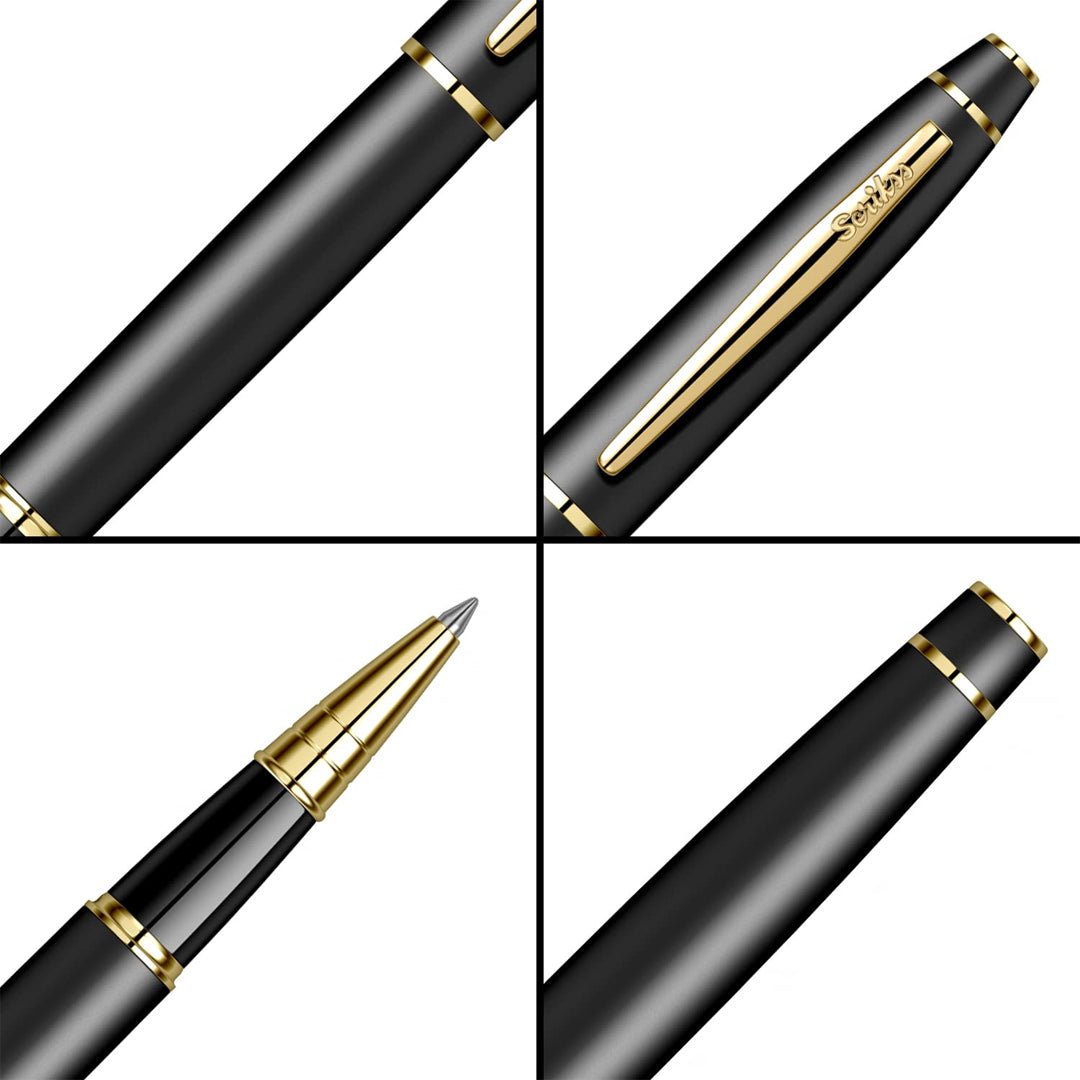 Scrikss Noble 35 Roller Ball Matt Black Gold Pen - SCOOBOO - 85940NIS - TGM - Roller Ball Pen