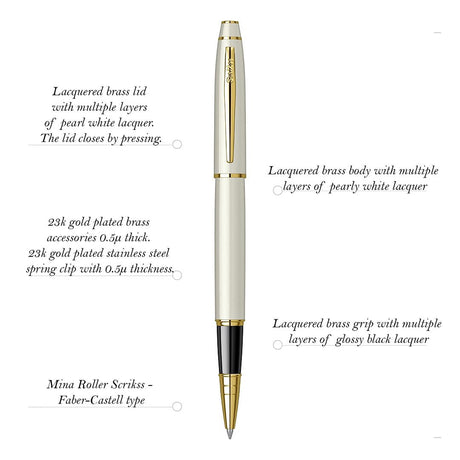 Scrikss Noble Pearl White GT Roller Pen - SCOOBOO - 78720 - TGM - Roller Ball Pen