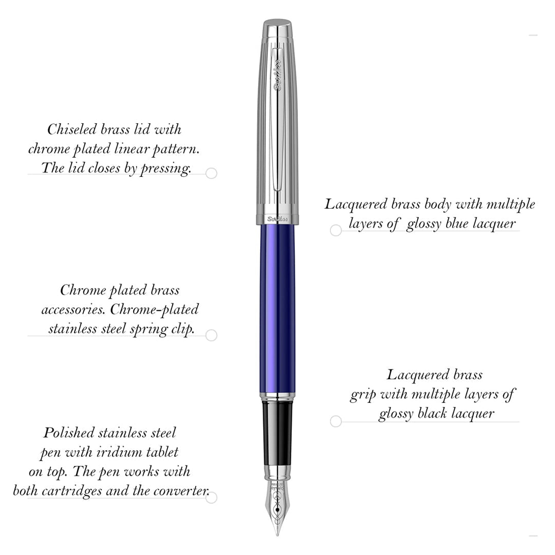 Scrikss Oscar Blue Chrome Fountain Pen - SCOOBOO - 66673 - TGM - Fountain Pen