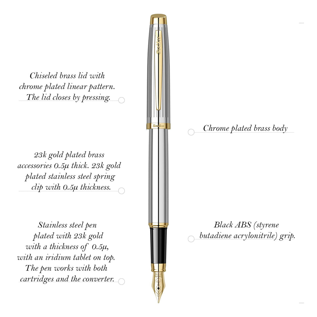 Scrikss Oscar Chrome Fountain Pen - SCOOBOO - 66697 - TGM - Fountain Pen