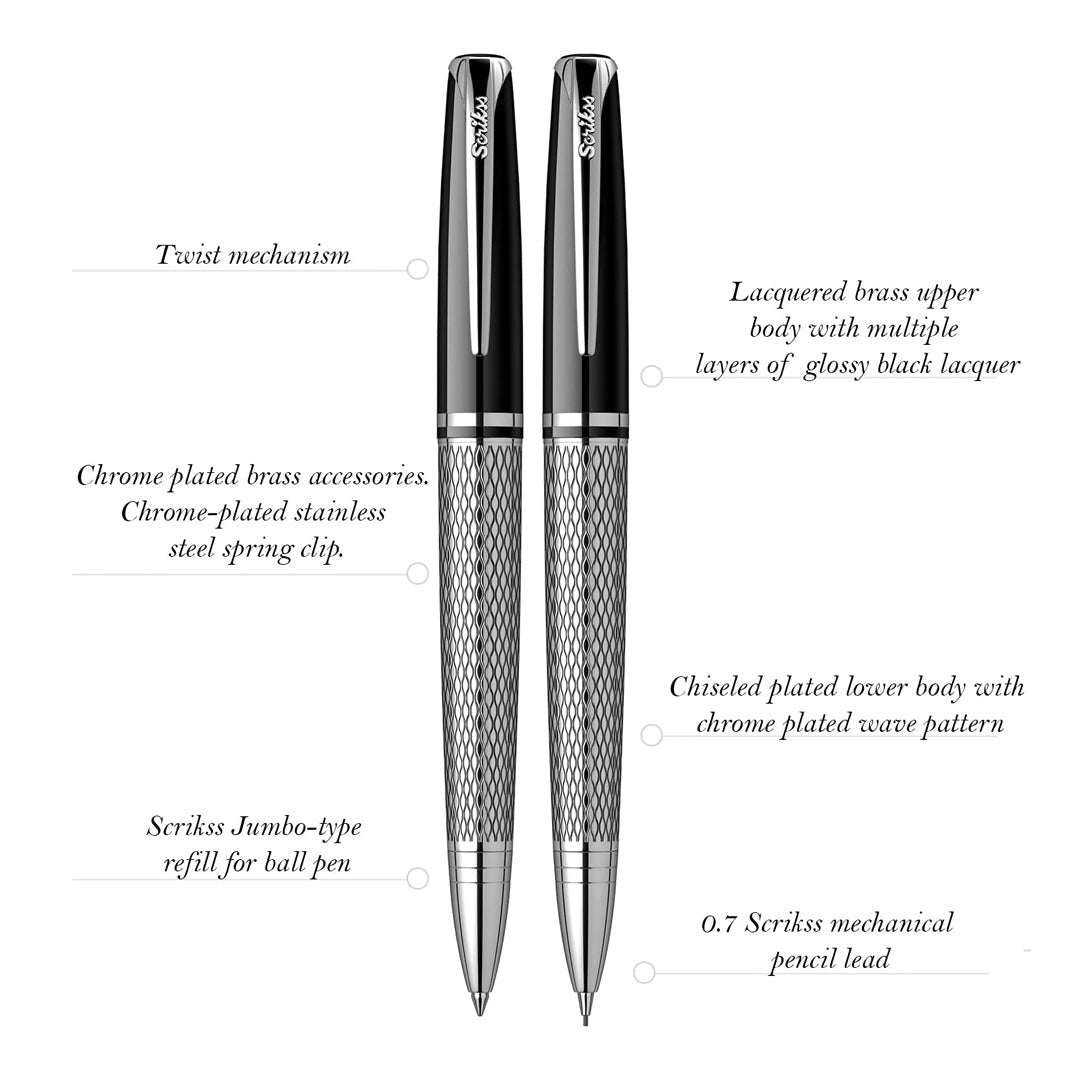 Scrikss Pera 477 Black CT Ballpoint Pen + Mechanical Pencil Set - SCOOBOO - 57251 - TGM - Ball Pen