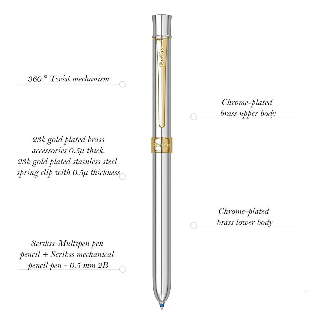 Scrikss Trio Gold Chrome Ball Pen - SCOOBOO - 71707 - TGM - Ball Pen