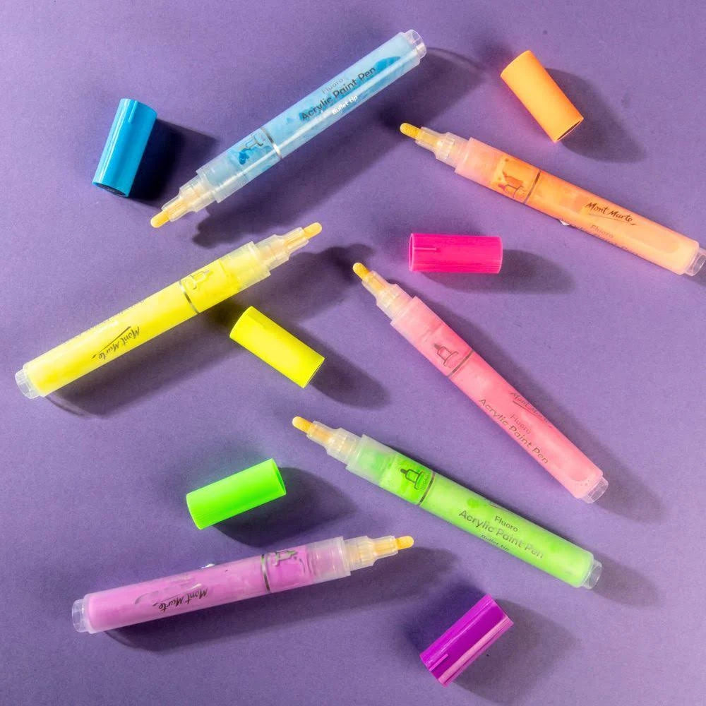 Mont Marte Fluoro Acrylic Paint Pens  Signature -Pack of 6
