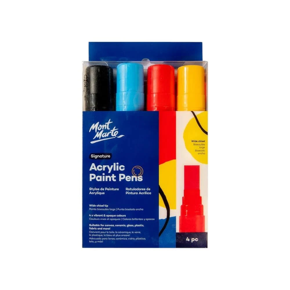 Mont Marte Acrylic Paint Pens Wide  Chisel Tip Signature -Pack of 4