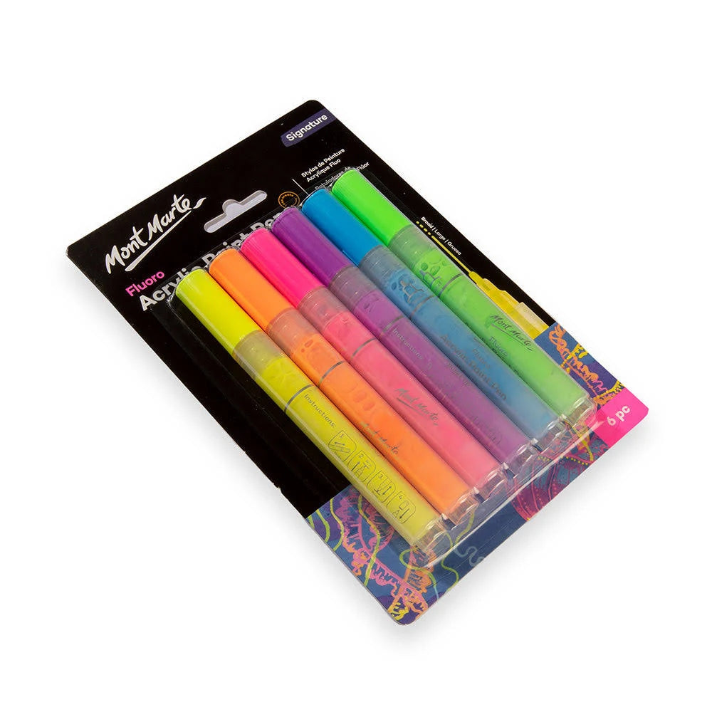 Mont Marte Fluoro Acrylic Paint Pens  Signature -Pack of 6