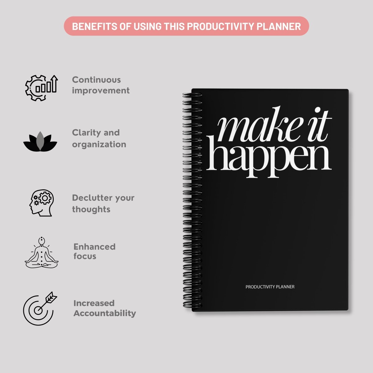 Simply Scribble Productivity Undated Daily Planner Inspired by Kaizen - SCOOBOO - SSDP - BL - Planners