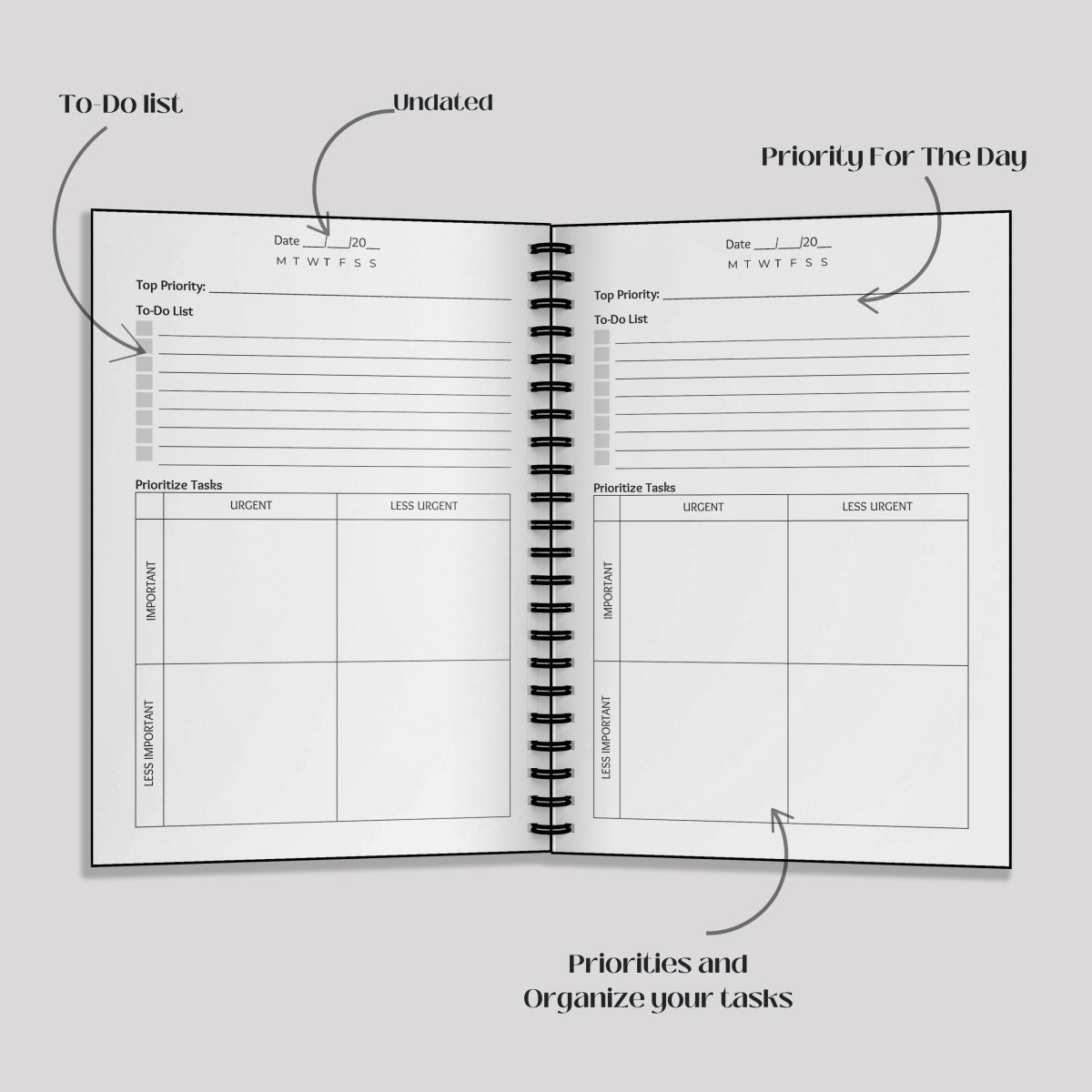 Simply Scribble Productivity Undated Daily Planner Inspired by Kaizen - SCOOBOO - SSDP - BL - Planners