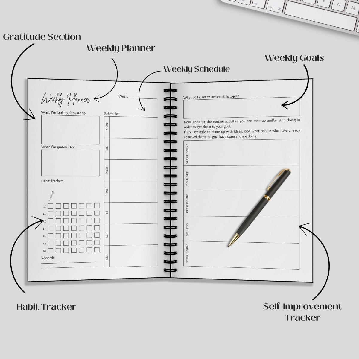 Simply Scribble Productivity Undated Daily Planner Inspired by Kaizen - SCOOBOO - SSDP - BL - Planners