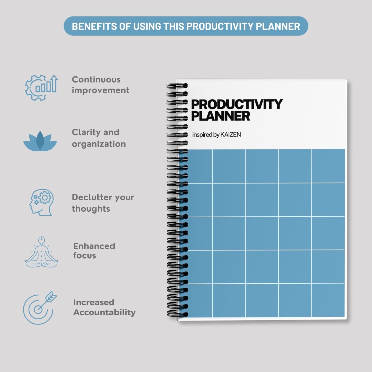 Simply Scribble Productivity Undated Daily Planner Inspired by Kaizen - SCOOBOO - SSDP - BW - Planners