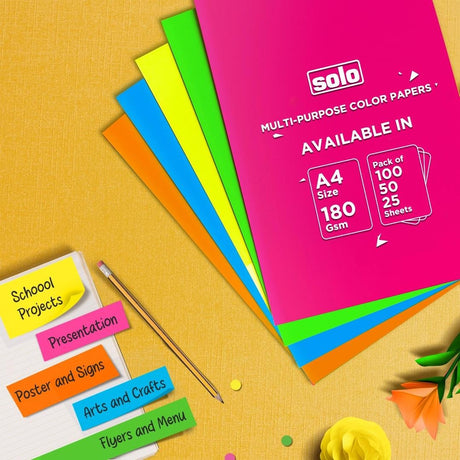 Solo A4 Bright Colored paper - Pack of 100 - SCOOBOO - CPA4100 - Loose Sheets