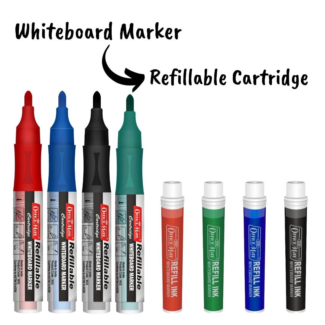 Soni Officemate 4 Color Whiteboard Marker+4 Refillable Cartridges - SCOOBOO - 071 - White - Board Marker