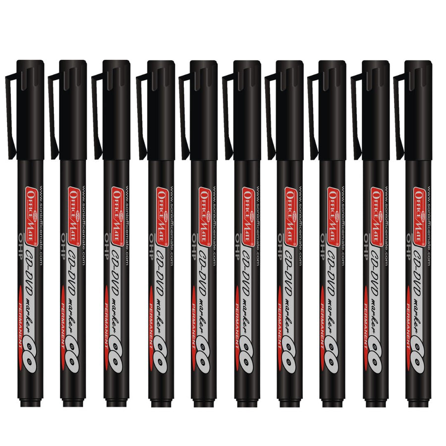 Soni Officemate CD/DVD Marker - Pack of 10 - SCOOBOO - Pack of Black - Permanent Markers
