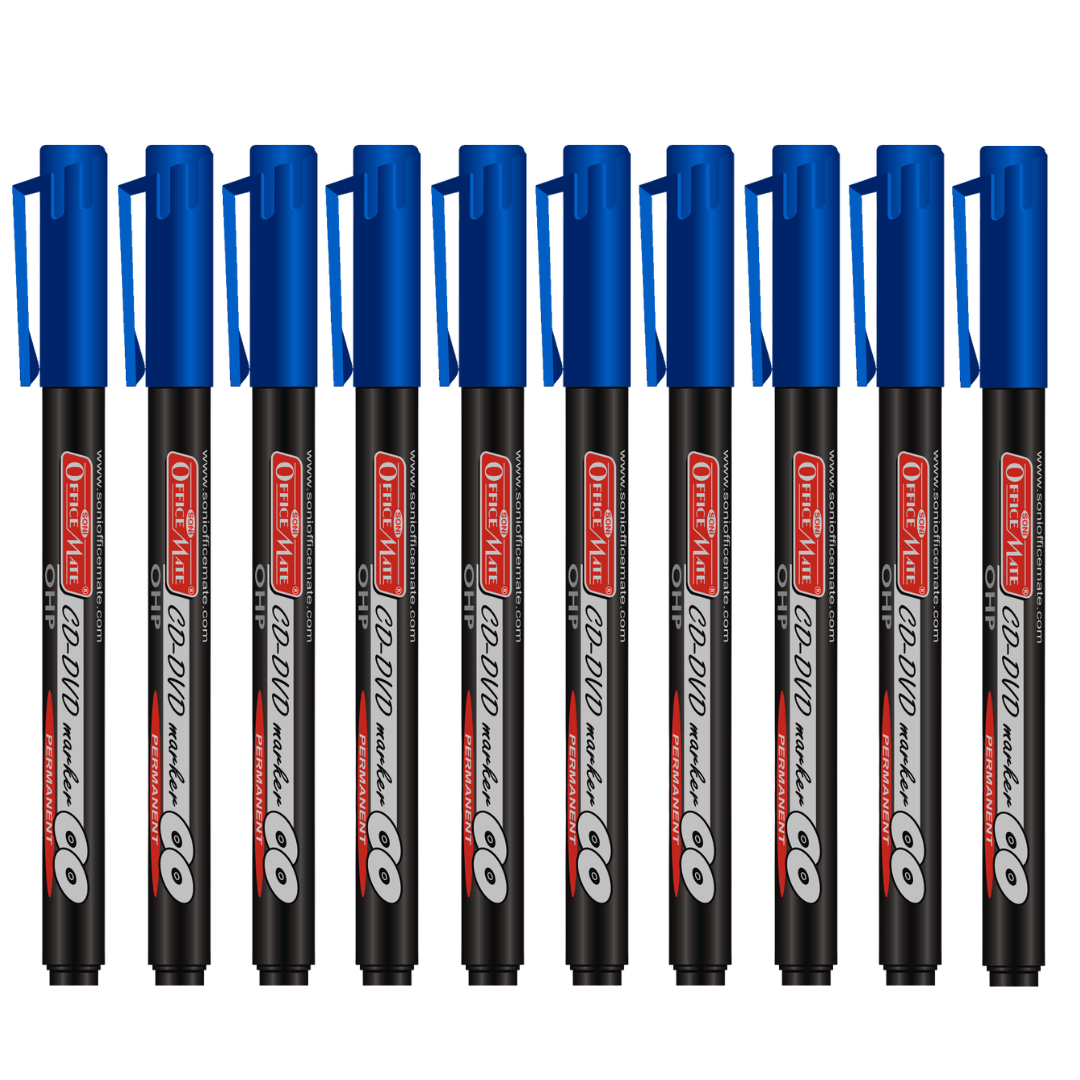 Soni Officemate CD/DVD Marker - Pack of 10 - SCOOBOO - Pack of Blue - Permanent Markers