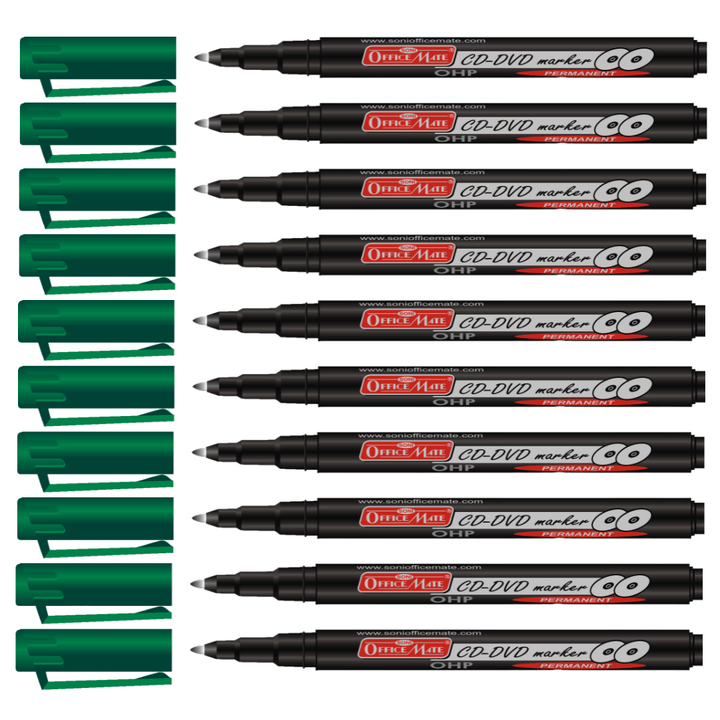 Soni Officemate CD/DVD Marker - Pack of 10 - SCOOBOO - Pack of Green - Permanent Markers
