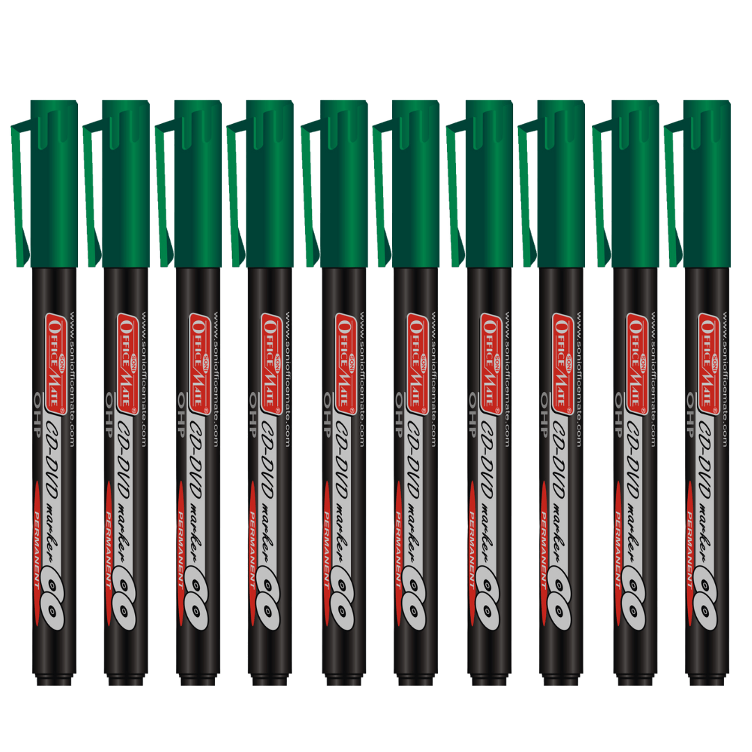 Soni Officemate CD/DVD Marker - Pack of 10 - SCOOBOO - Pack of Green - Permanent Markers