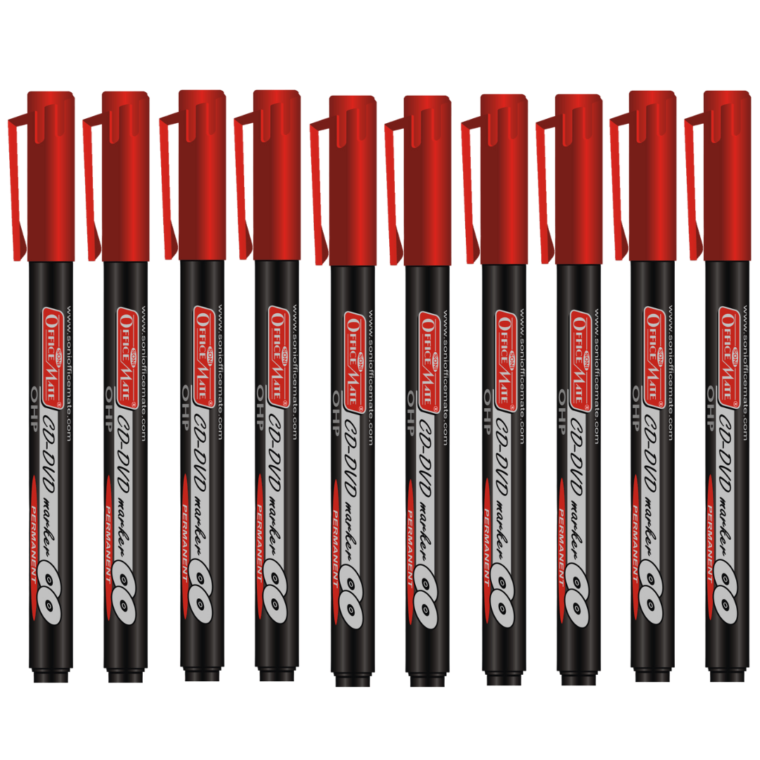 Soni Officemate CD/DVD Marker - Pack of 10 - SCOOBOO - Pack of Red - Permanent Markers