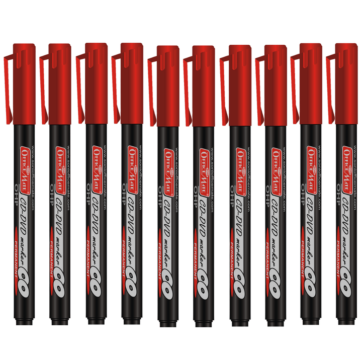 Soni Officemate CD/DVD Marker - Pack of 10 - SCOOBOO - Pack of Red - Permanent Markers
