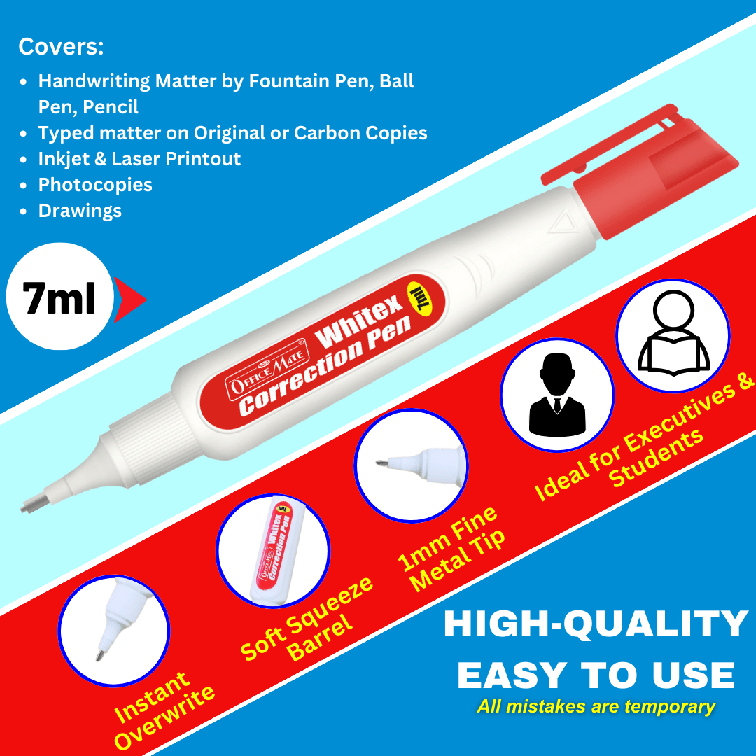 Soni Officemate Correction Pen Metal Tip, 7ml - SCOOBOO - 421 - Eraser & Correction