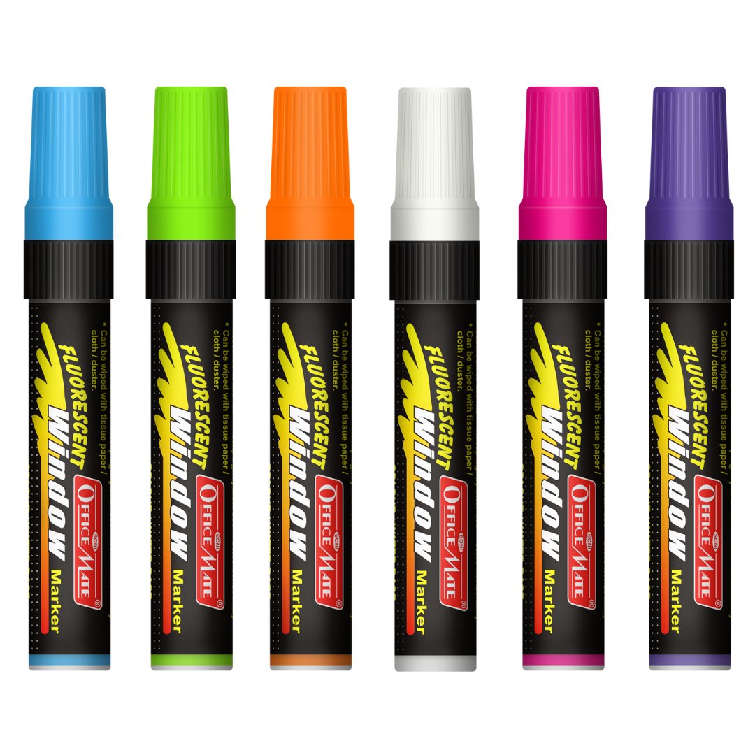 Soni Officemate Fluorescent Window Markers (Pack of 6) - SCOOBOO - Glass Paints & Markers