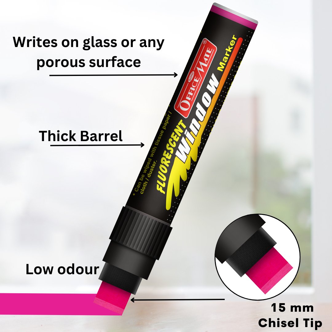 Soni Officemate Fluorescent Window Markers (Pack of 6) - SCOOBOO - Glass Paints & Markers