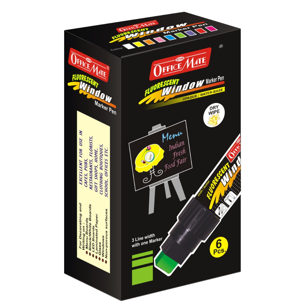 Soni Officemate Fluorescent Window Markers (Pack of 6) - SCOOBOO - Glass Paints & Markers