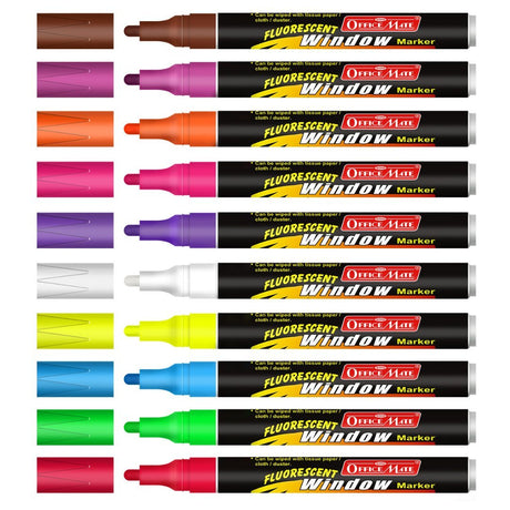 Soni Officemate Fluoroscent Window Markers Set - SCOOBOO - SKU-119-10 - Permanent Markers