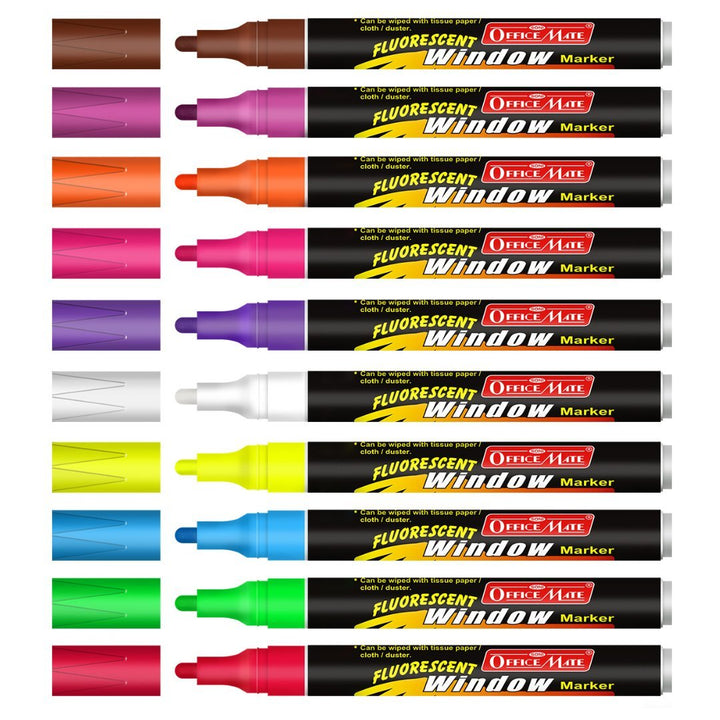 Soni Officemate Fluoroscent Window Markers Set - SCOOBOO - SKU-119-10 - Permanent Markers