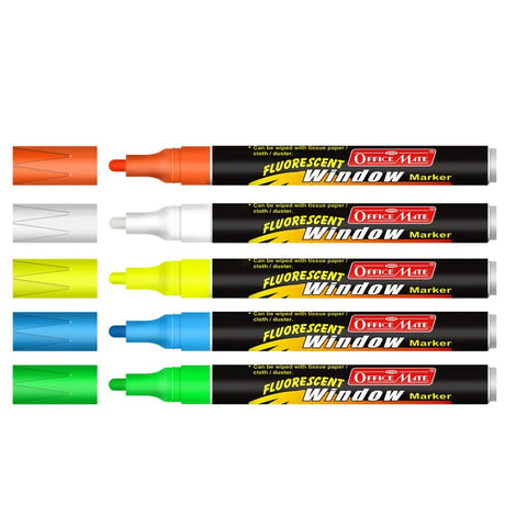 Soni Officemate Fluoroscent Window Markers Set - SCOOBOO - SKU-119-10 - Permanent Markers