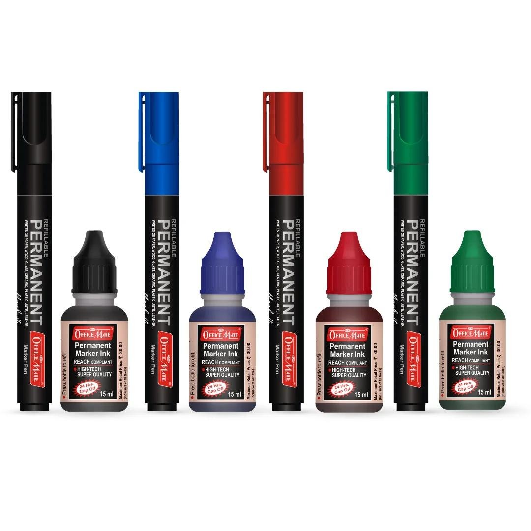 Soni Officemate Multicolor (4 Permanent Markers + 4 Permanent Markers Inks ) - SCOOBOO - 672 - Permanent Marker