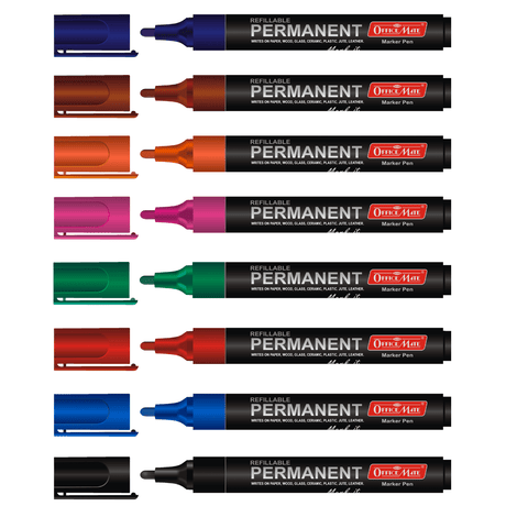 Soni Officemate Non-Toxic Hi-Tech Refillable Permanent Marker Pen - Pack of 8 - SCOOBOO - Permanent Markers