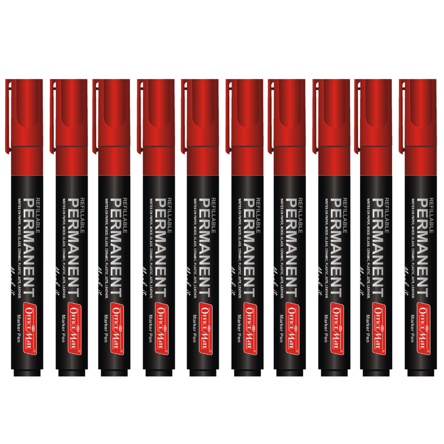Soni Officemate Permanent Marker - Pack of 10 (Red - SCOOBOO - Pack of 10 ( Red) - Permanent Markers