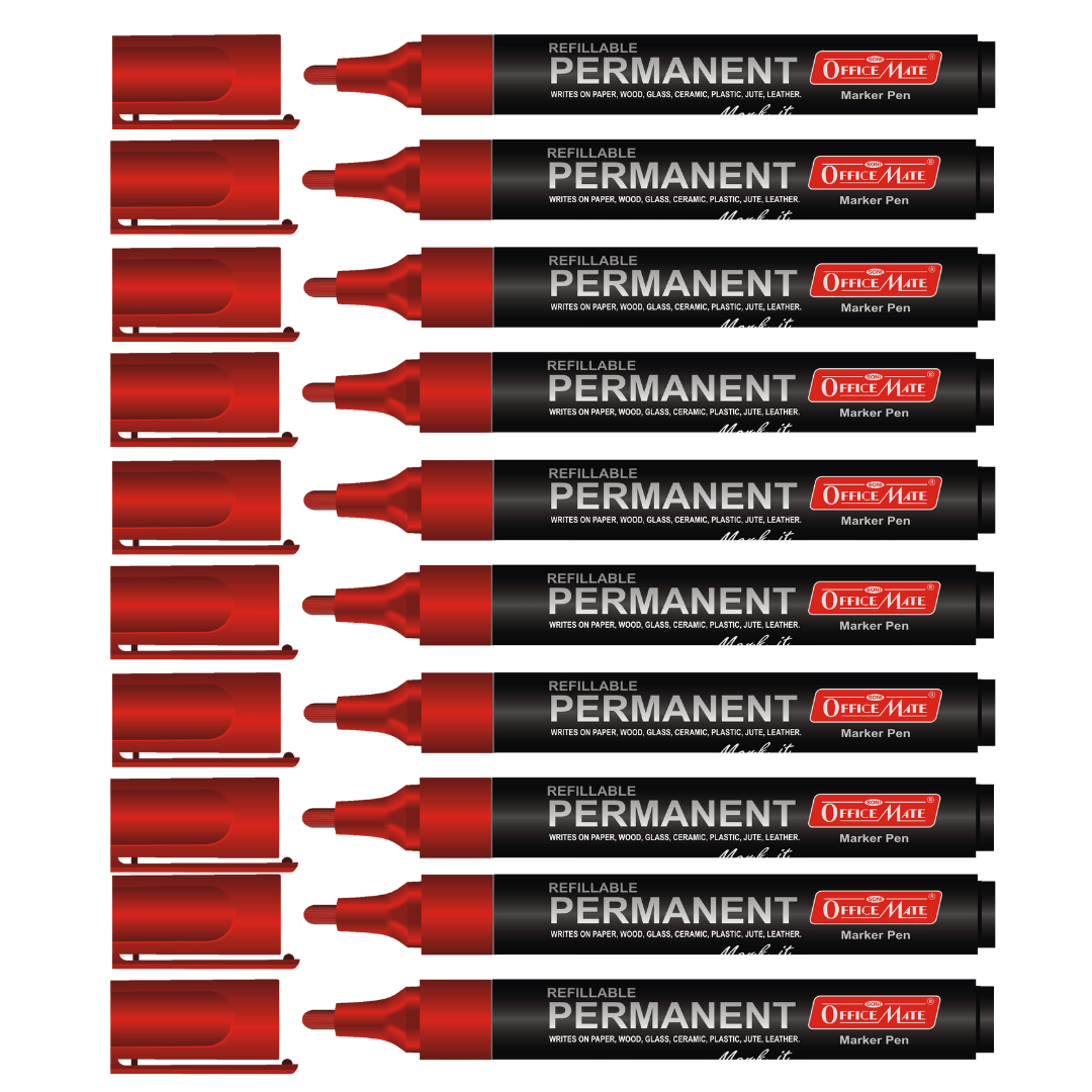 Soni Officemate Permanent Marker - Pack of 10 (Red - SCOOBOO - Pack of 10 ( Red) - Permanent Markers