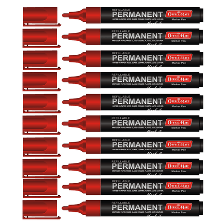 Soni Officemate Permanent Marker - Pack of 10 (Red - SCOOBOO - Pack of 10 ( Red) - Permanent Markers