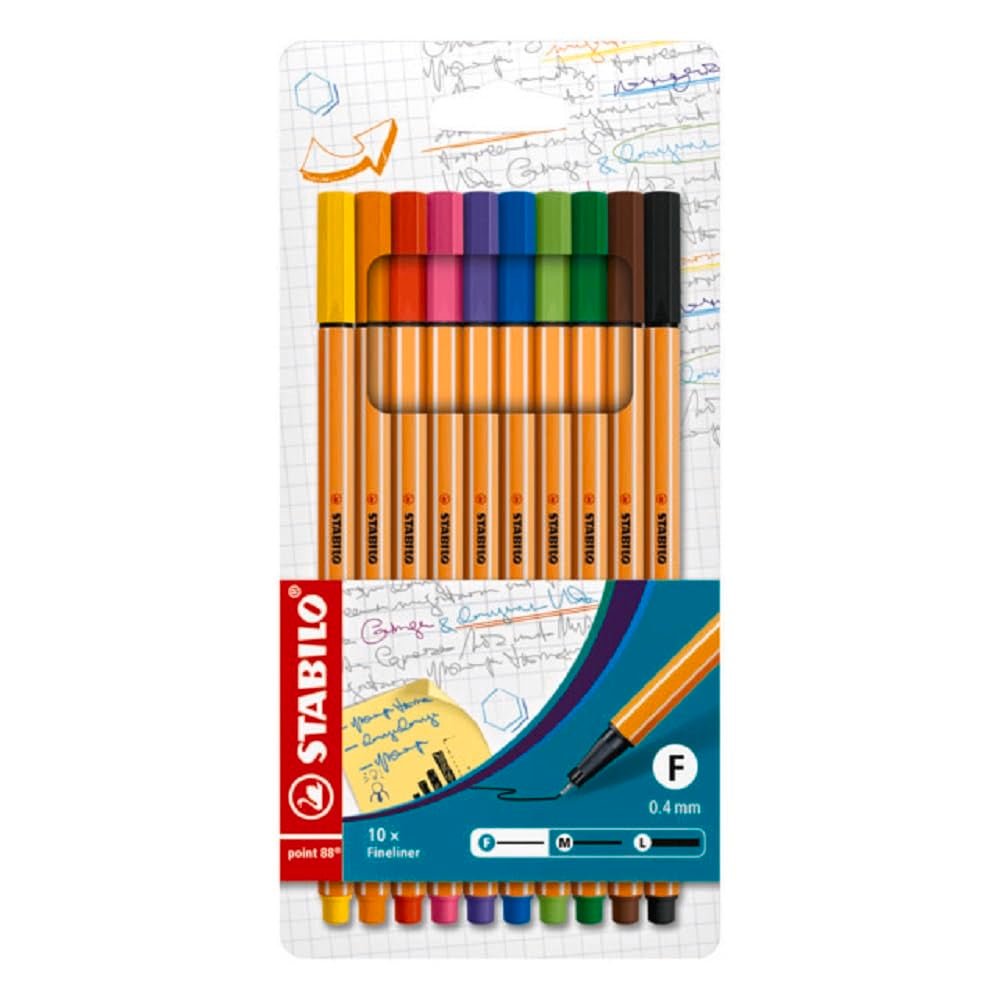 Stabilo Point 88 Assorted Colors Fineliner - Pack Of 10 - SCOOBOO - 8810 - 1 - TGM - Fineliner