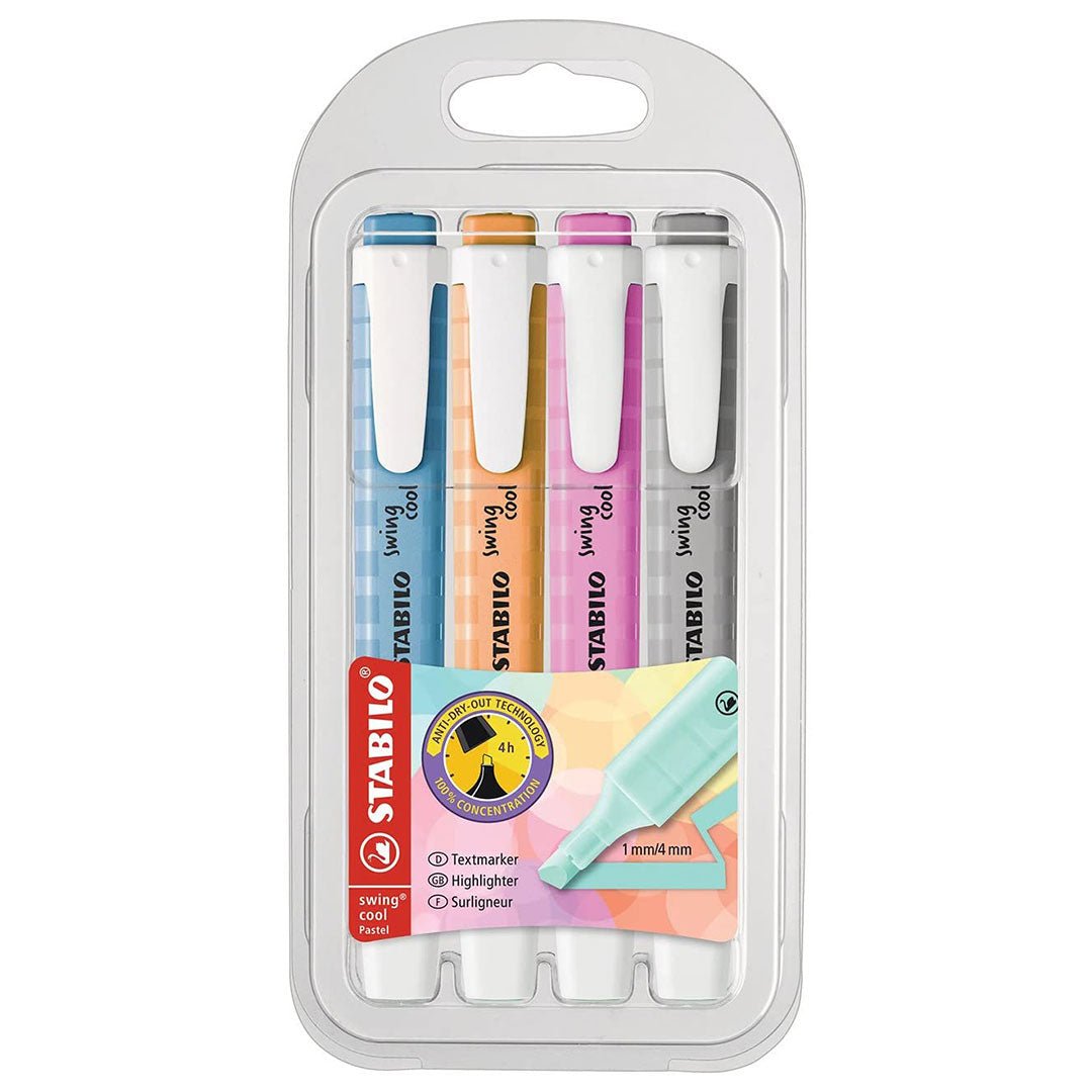 Stabilo | Swing Cool | Pastel | Blue,Orange,Pink,Grey | Pack Of 4Pcs - SCOOBOO - 275/4 - 08 - 2 - Highlighter