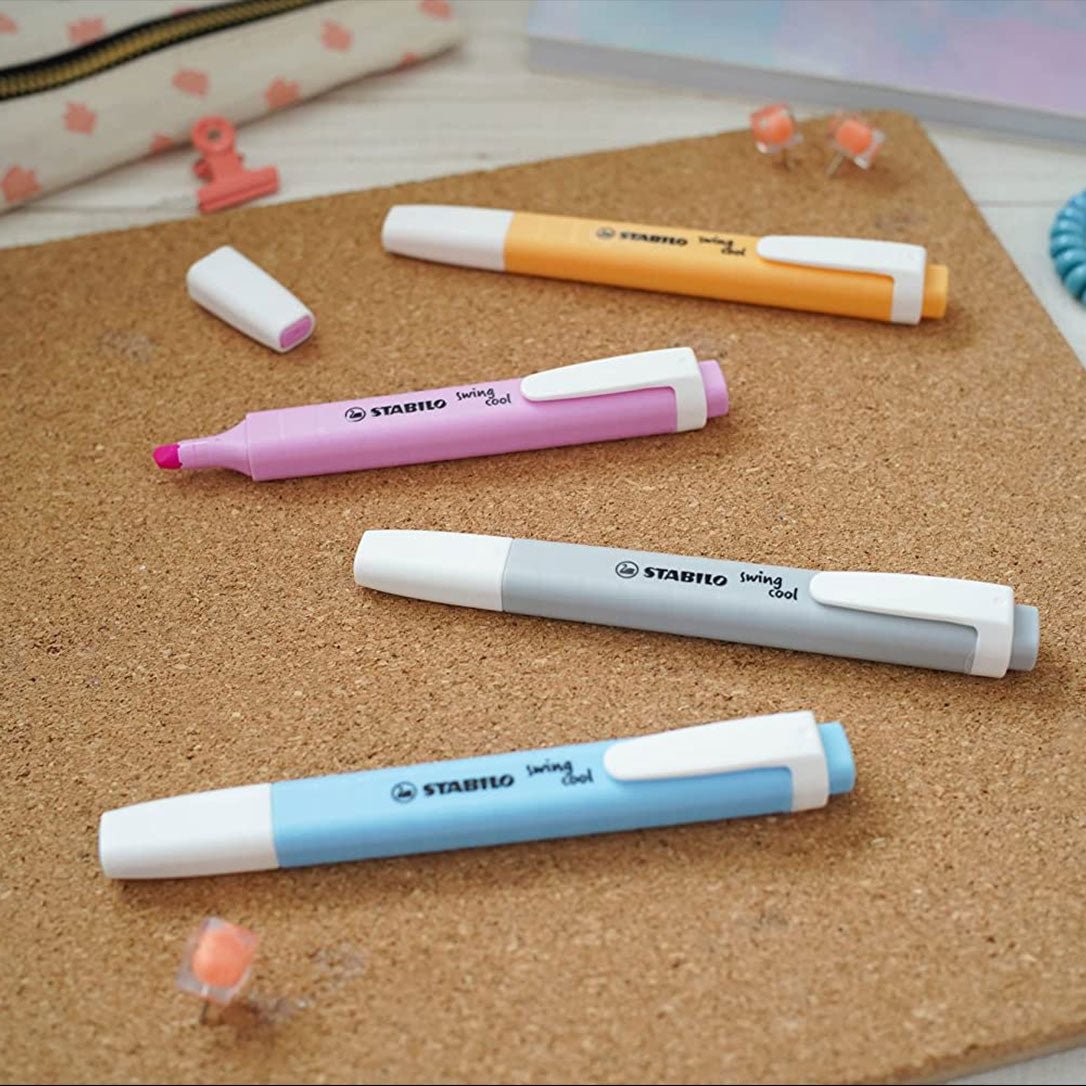 Stabilo | Swing Cool | Pastel | Blue,Orange,Pink,Grey | Pack Of 4Pcs - SCOOBOO - 275/4 - 08 - 2 - Highlighter