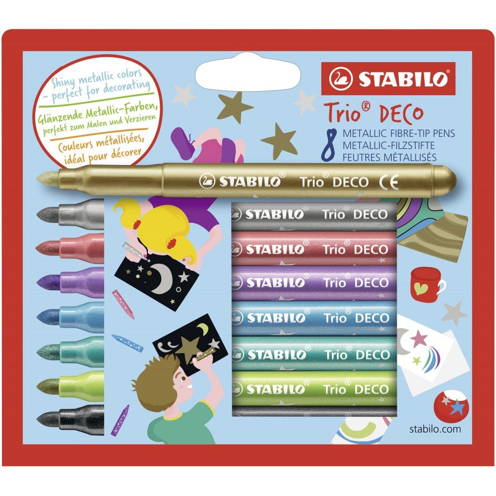 Stabilo Trio Deco Metallic Felt Tip Pen - Pack Of 8 - SCOOBOO - 377/8 - Sketch Pens