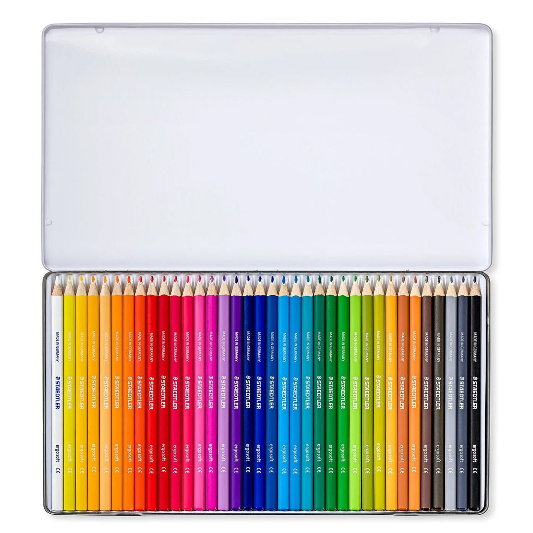 Staedtler Ergosoft Triangular Colouring Pencil, Assorted Colours, Tin of 36 - SCOOBOO - 156 - M36 - Coloured Pencils