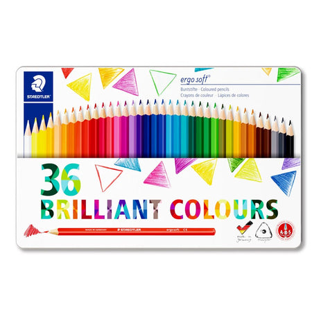 Staedtler Ergosoft Triangular Colouring Pencil, Assorted Colours, Tin of 36 - SCOOBOO - 156 - M36 - Coloured Pencils