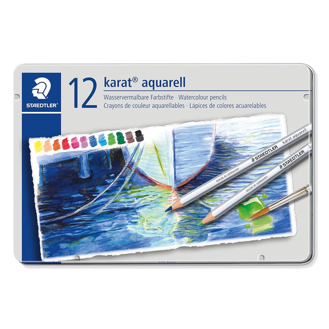 Staedtler Karat Aquarell Colour Pencils Metal Box Set - SCOOBOO - 125M12 - Watercolour Pencils