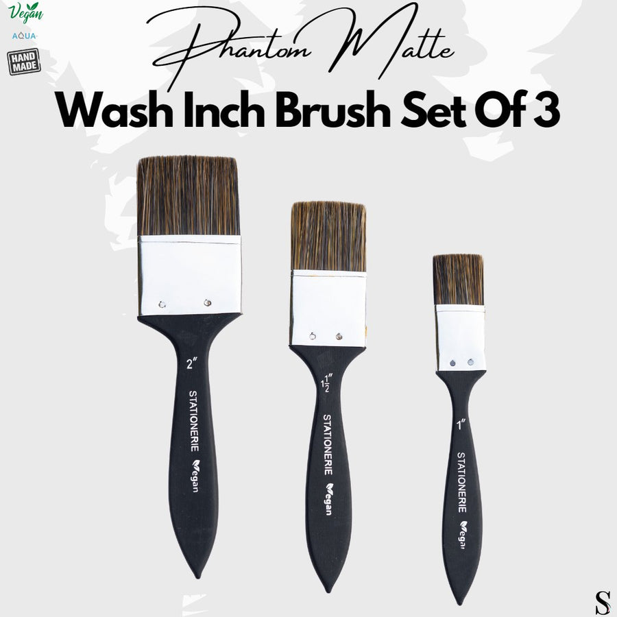 Stationerie 2nd Gen Vegan Inch Wash Brush Set- Pack of 3 - SCOOBOO - WASH INCH - Paint Brushes