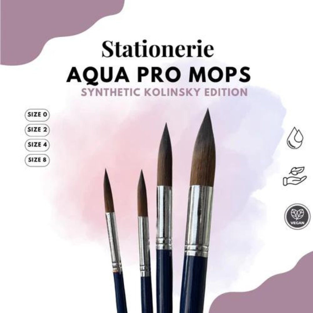 Stationerie Aqua Pro Mops - Vegan Synthetic Kolinsky Edition Brush Set- Set of 4 - SCOOBOO - KOLINSKY - Paint Brushes