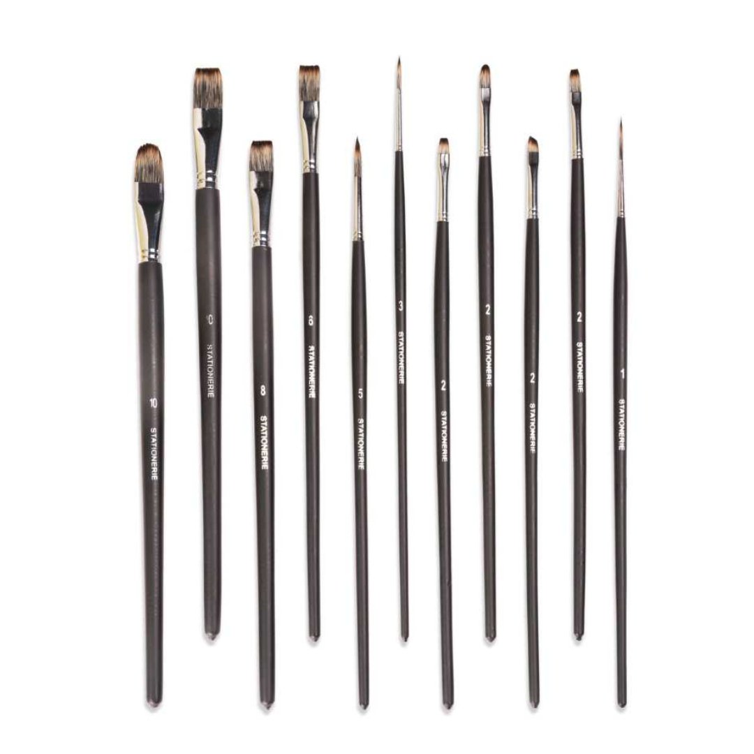 Stationerie Mix Set Of 11 Long Handle (3rd Gen Aquasync Natural Imitation Vegan Bristle) Brush Set - SCOOBOO - 11 LH SYN - Paint Brushes