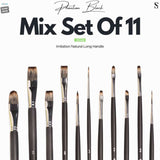 Stationerie Mix Set Of 11 Long Handle (3rd Gen Aquasync Natural Imitation Vegan Bristle) Brush Set - SCOOBOO - 11 LH SYN - Paint Brushes