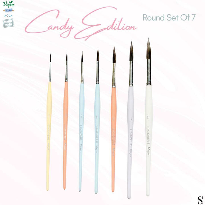 Stationerie Round Set Of 7 Candy Edition (Now In Kolinsky Synthetic Bristle) - SCOOBOO - CANDY ROUND BRUSH - Paint Brushes