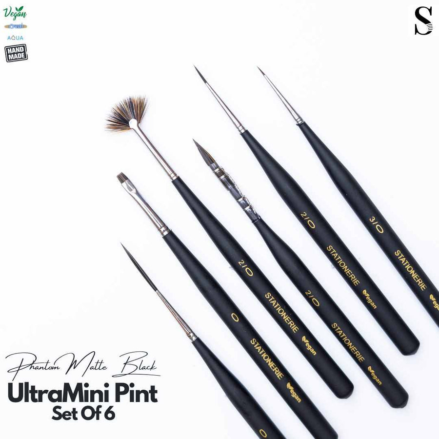 Stationerie UltraMini Pint Phantom Matte Black Edition Brush Set- Set Of 6 - SCOOBOO - ULTRAMINI PIN - Paint Brushes